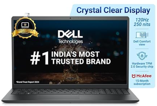 7. Dell [Smartchoice] Windows | FHD Display | 15 Month Mcafee | Black | Thin & Light